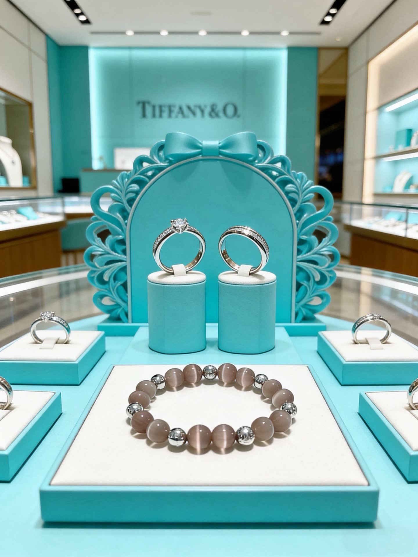 Tiffany & Co Elegant Brown Agate Beaded Bracelet with Silver Accents